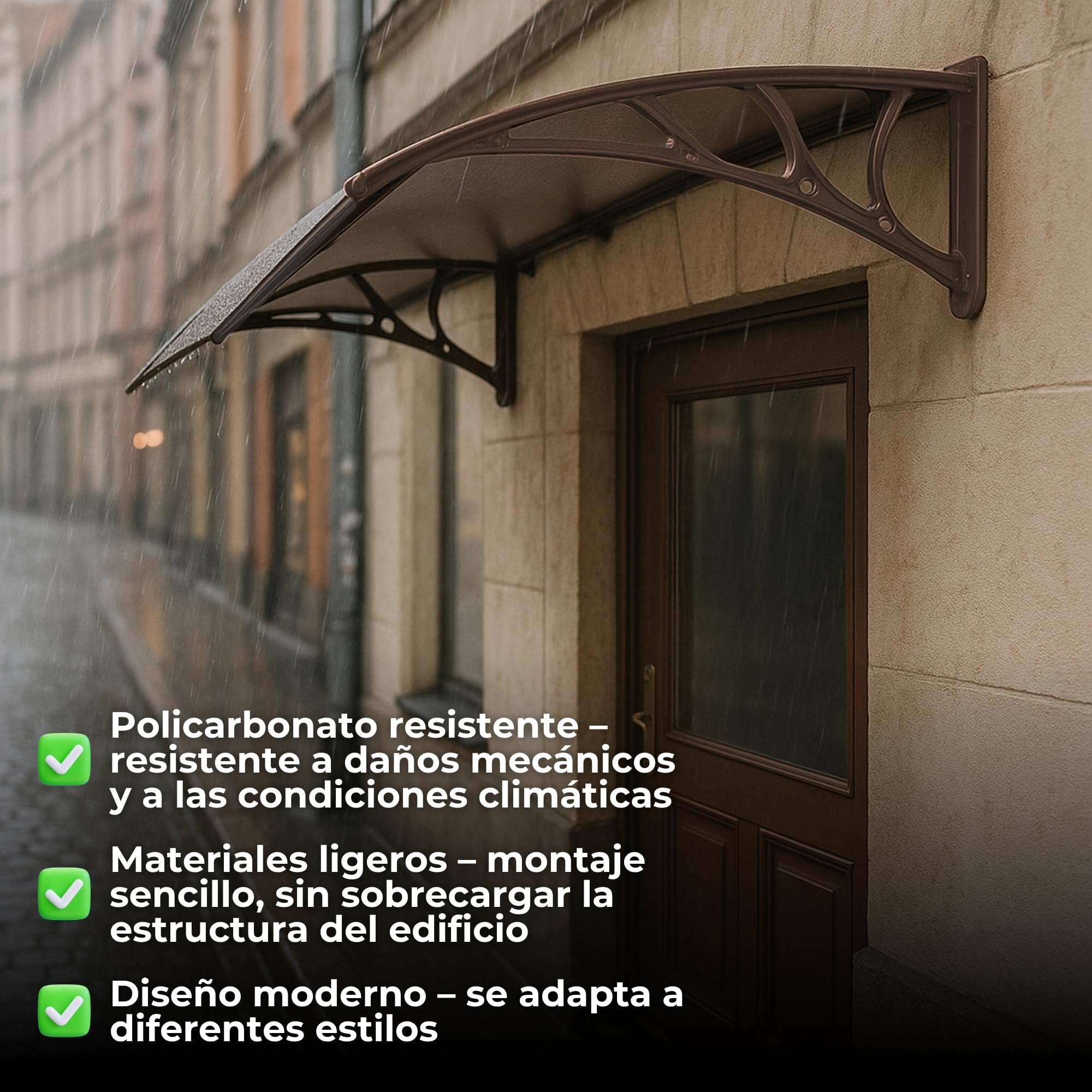 SPRINGOS Marquesina para puerta de entrada curvada, 150 x 75 x 23 cm, techo protector de aluminio y policarbonato