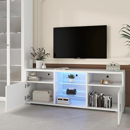 Miniatura 8 de CITYLIGHT Soporte de TV para TV de 32 a 60 pulgadas, consola moderna de mesa de televisión con gabinete de almacenamiento y luces LED, centro de