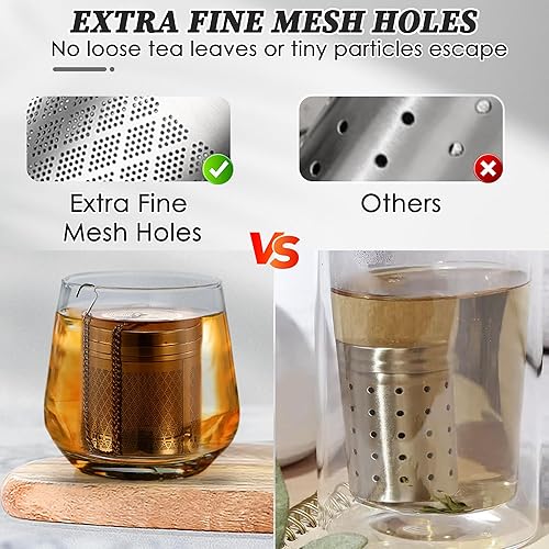Vista 8 de Infusor de té de acero inoxidable 18/8 extra fino con gran capacidad y tamaño perfecto con asas dobles para colgar en teteras, tazas, tazas