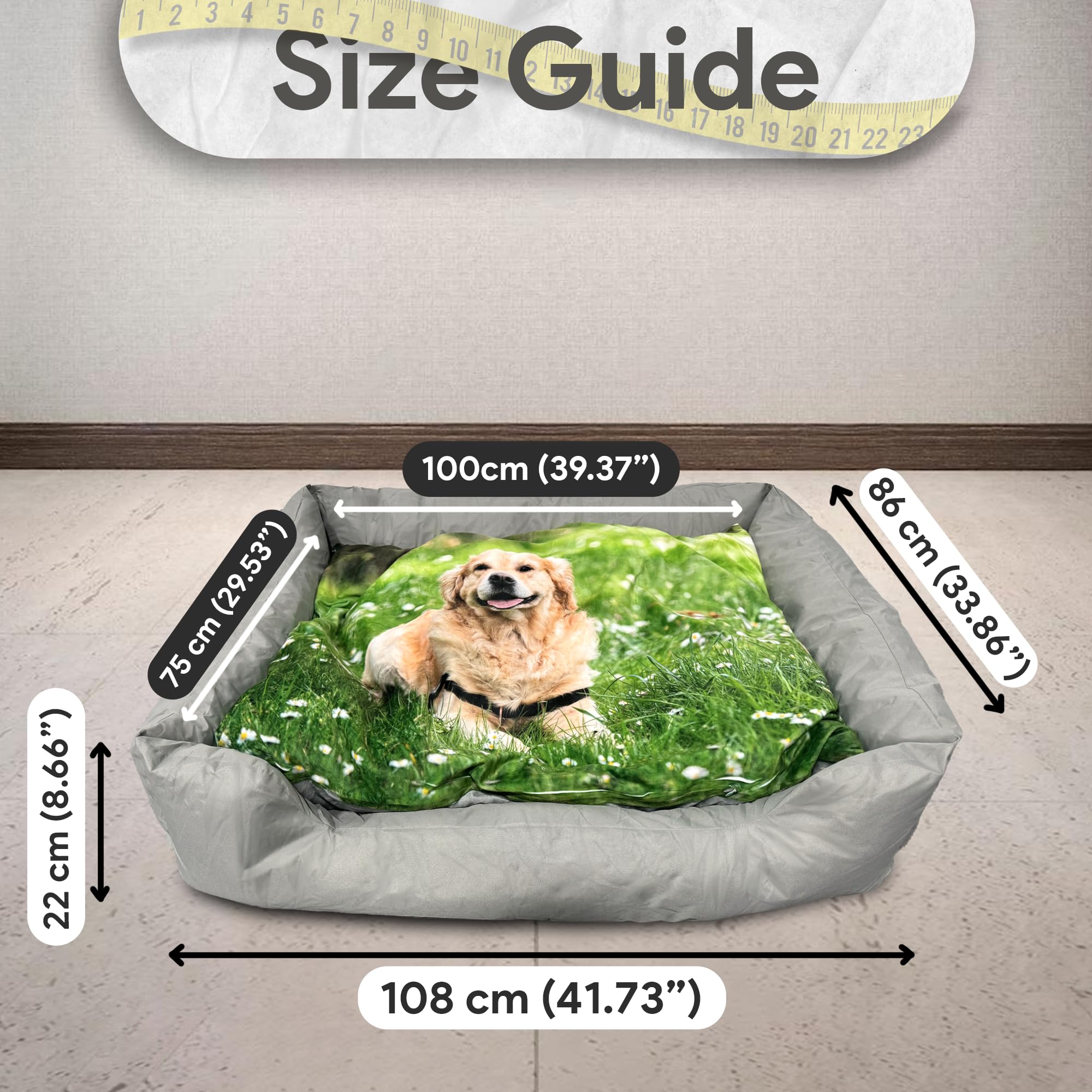 TheDogTagCo Cama grande personalizada para perros con almohada, cama de espuma viscoelástica personalizada para perro con funda impermeable lavable para mayor comodidad y suavidad para tu cachorro