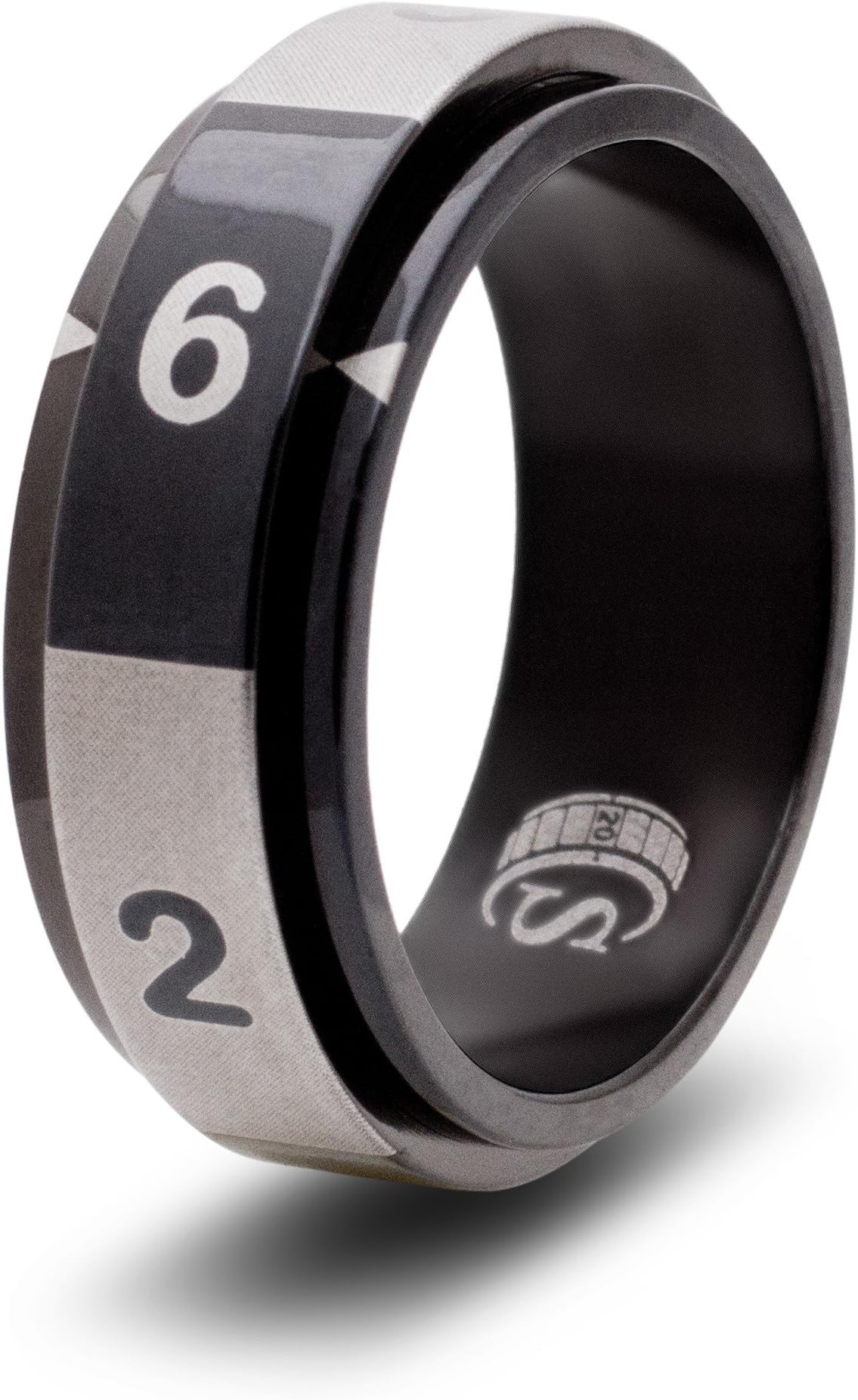 CritSuccess d6 Dice Ring with 6 Sided Die Spinner (Size 9 - Stainless Steel - Black)
