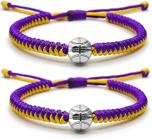 Miniatura 10 de MANYC Basketball Bracelets Adjustable for Boys, Girls, and Adults Handmade Gifts for Basketball Players (Red white and Black white 2PCS)