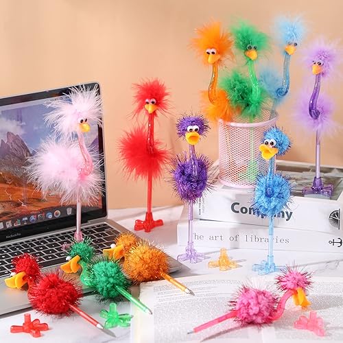 Miniatura 2 de 24 bolígrafos novedosos de flamenco avestruz divertidos y esponjosos para niños y adultos bolígrafos de plástico para cumpleaños cesta de Pascua