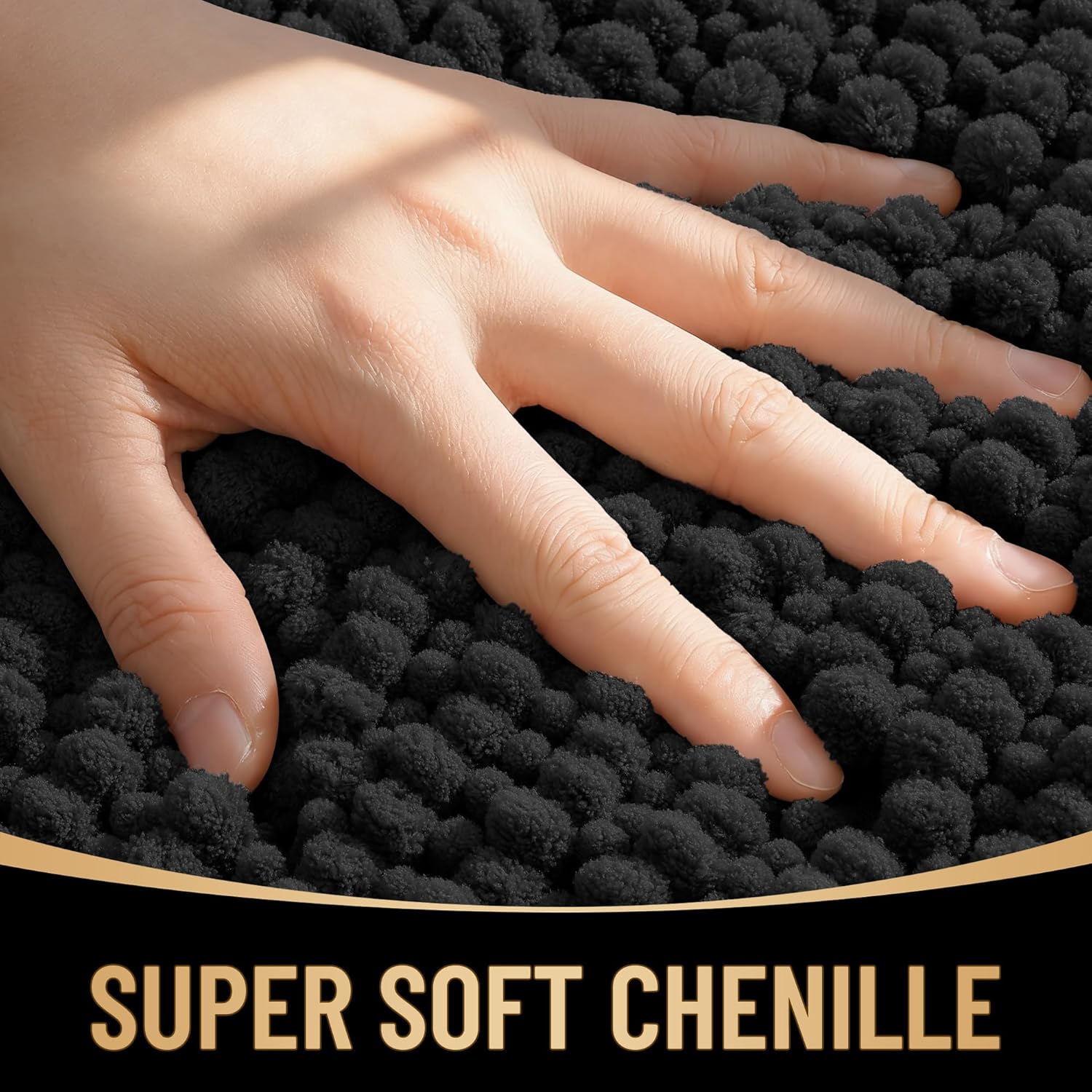 OLANLY Thick Bathroom Runner Rugs 59x24, Extra Soft Absorbent Chenille Bath Rugs, Rubber Backing, Machine Wash Dry, Long Bath Mats for Bathroom Floor, Tub and Shower, Home Decor Accessories, Black