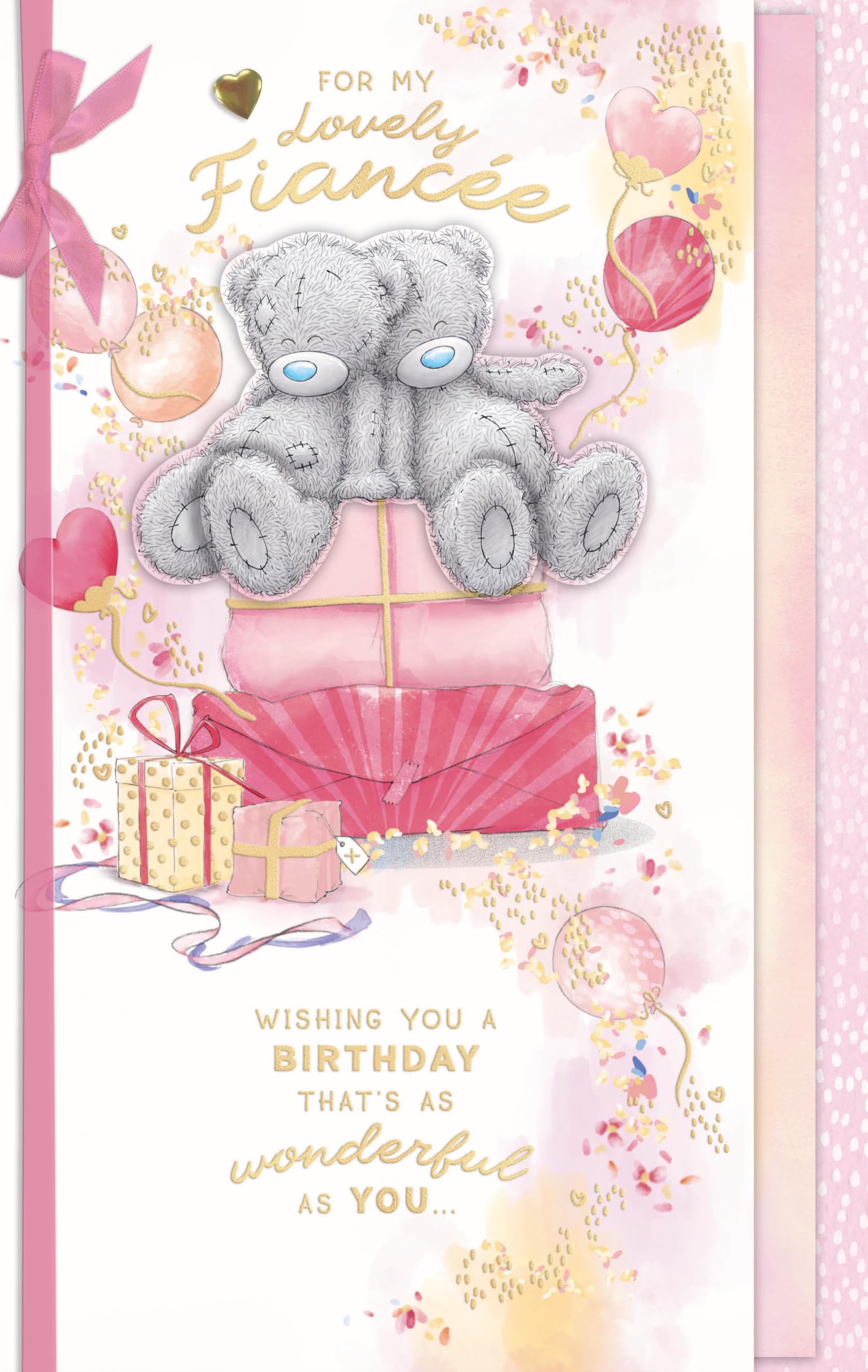 Birthday Card FIANCEE Fiancée. LARGE 11 Inch Tatty Teddy three-page Card.