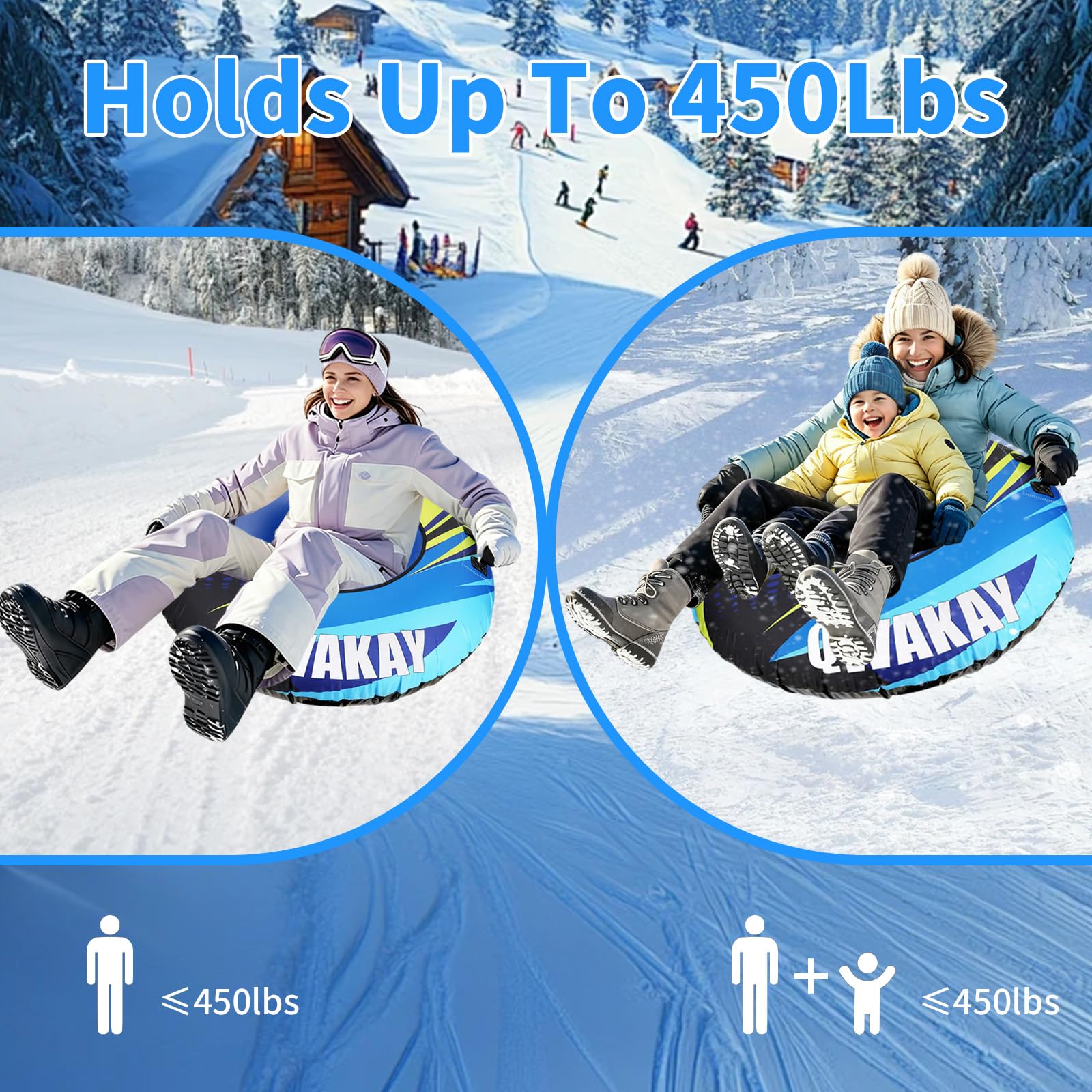 Tuyau à neige pour luge - Robuste - Pour enfants et adultes - 124 cm - Grande luge gonflable - Tubes à neige avec housse en toile - Fond épais - Tube intérieur