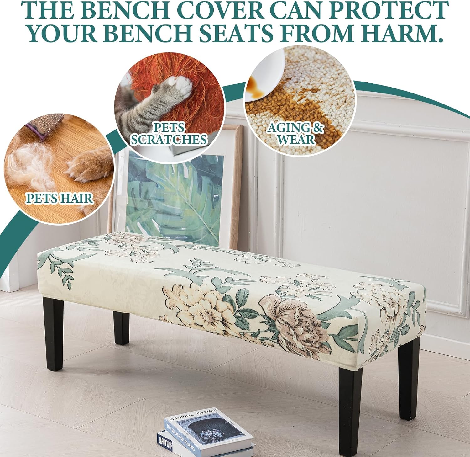 HAOYONG Dining Bench Cover, Stretch Washable Long Bench Seat Covers Jacaquard Rectangle Dining Table Bench Slipover for Dining Room, Bedroom, Living Room, Kitchen