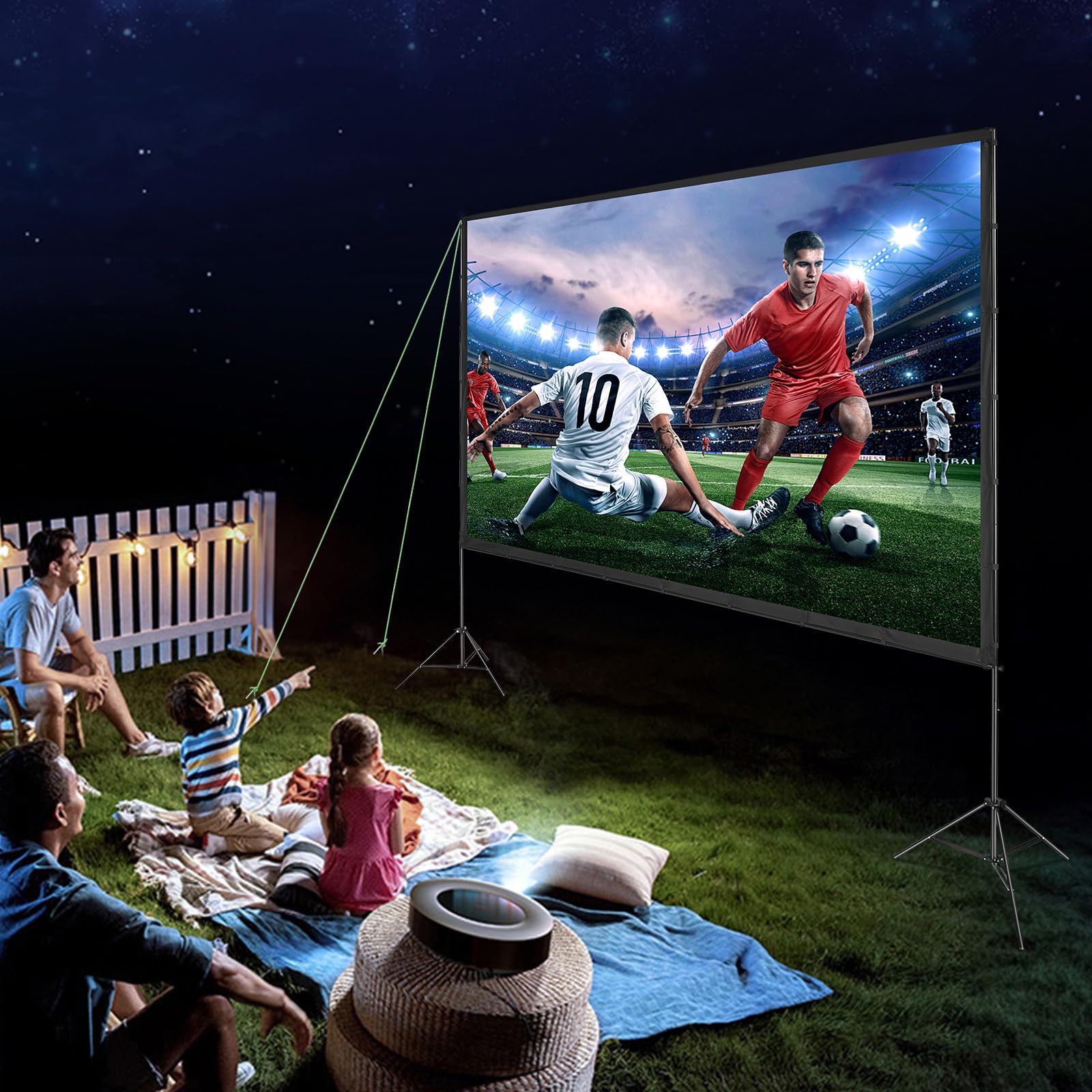 VEVOR Projektion Beamer Leinwand mit Ständer 150 Zoll HD 4K Outdoor Indoor Projektor Screen Schnelles Klappbare Tragbare Filmleinwand 16: 9 für Heimkino, Camping und Freizeitveranstaltungen Schwarz