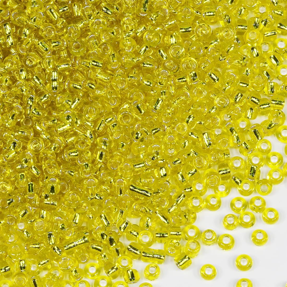 Yellow Seed Beads200 Grams About 6500pcs, 3mm 8/0 Glass Craft Beads for Making Earrings, Bracelets, Pendants, Waist Jewelry,DIY Handmade Seed Beads(Yellow Silver Lined ) — image 1