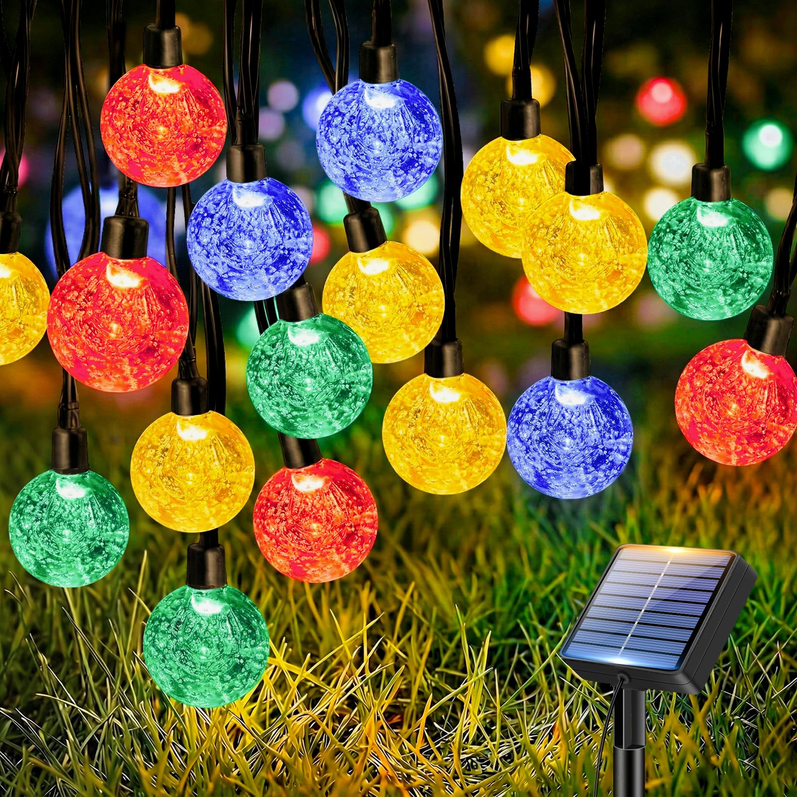 btfarm 10M Guirnaldas Luces Exterior Solar, 30LED Luces Solares Led Exterior Jardin, 8 Modos Impermeable Cadena de Guirnalda Solar Cristal, Terraza, Patio, Fiesta, Navidad, Blanco Cálido — view 10