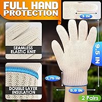 Vista 2 de 2 Pairs Heat Resistant Gloves for Grilling - 9.45 Inch Durable Aramid Oven Gloves with Fingers - Full Hand Protection, Functionality, Easy to Use