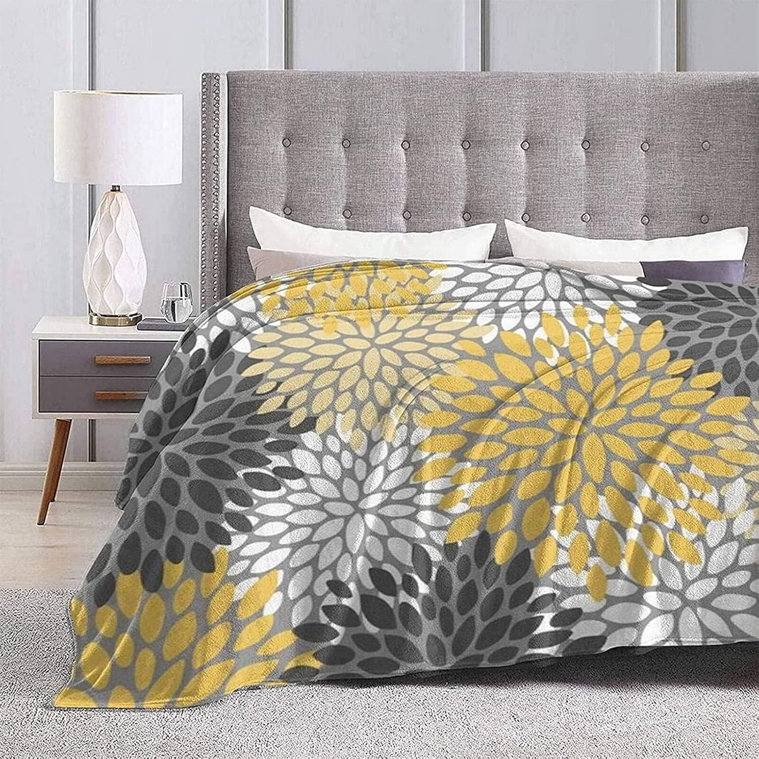 Yellow Gray White Throw Blanket Warm Blanket Soft Fleece Bed Blanket for Sofa Couch Travel 40x50 in