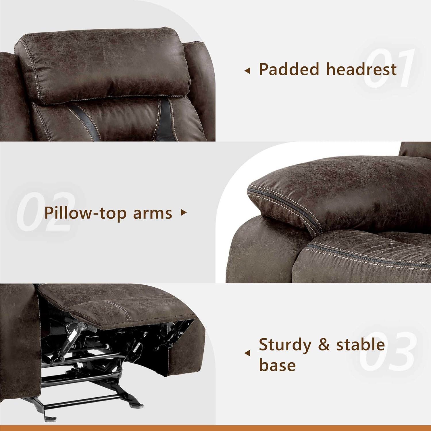 Homelegance Reclining Chair, Polished Microfiber Manual Glider Recliner, Dark Brown