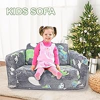 Vista 3 de Asou Sofá infantil que brilla en la oscuridad, sofá plegable para jugar, mini sofá de dinosaurio para niños pequeños