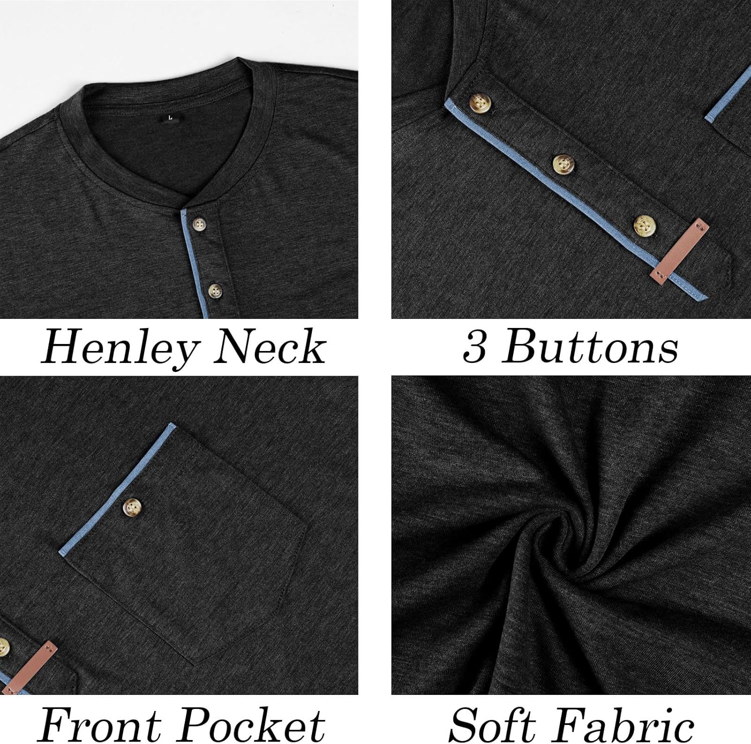 Mens Athletic Henley Shirts Casual Lightweight Long Sleeve Button Pullover with Pocket - Image 6