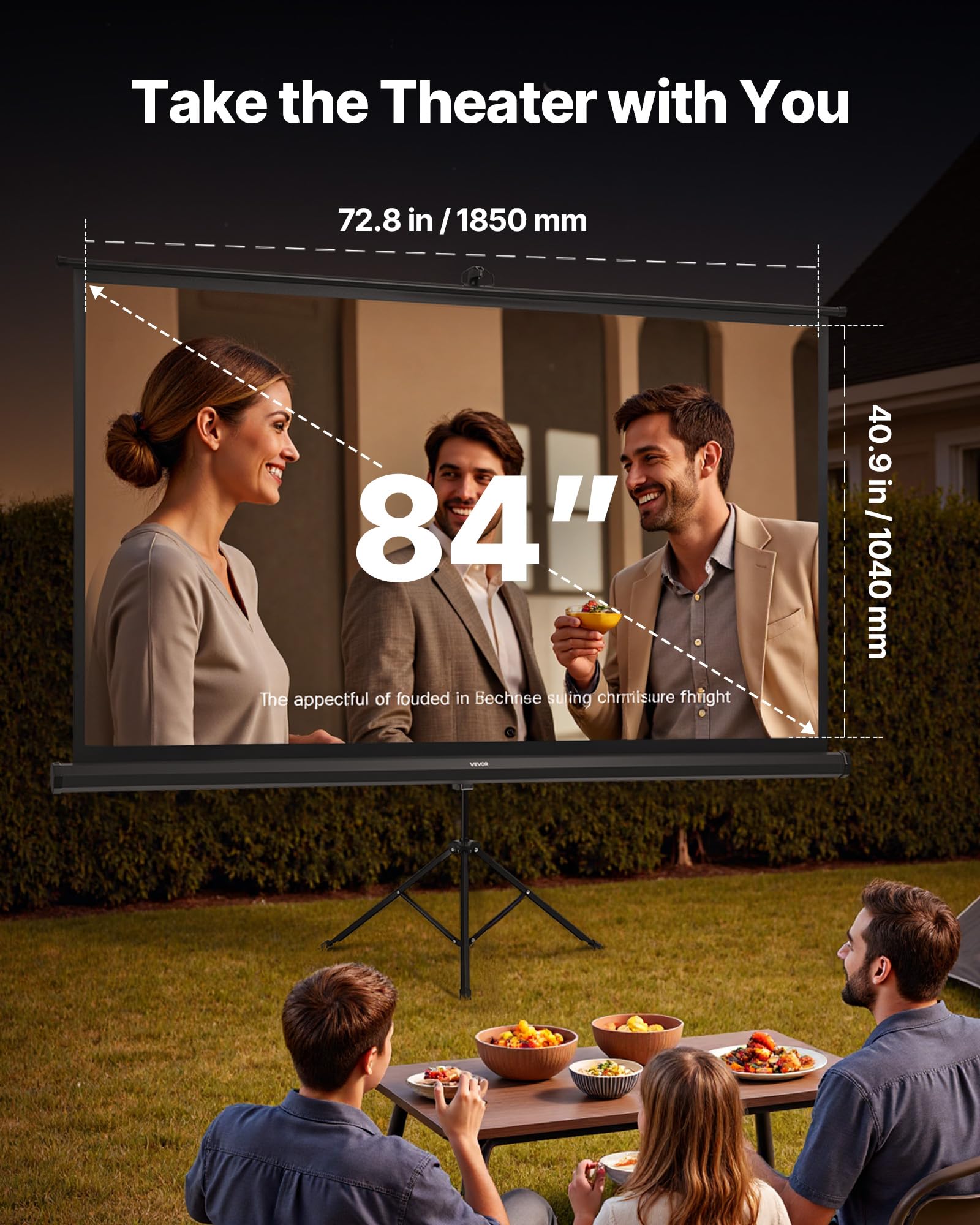 VEVOR Ekran projektora ze stojakiem, szeroki kąt 160°, ekran projekcyjny, 16:9 4K HD, bez zagnieceń, przenośny statyw z torbą do przenoszenia, do kina domowego, biura, prezentacji