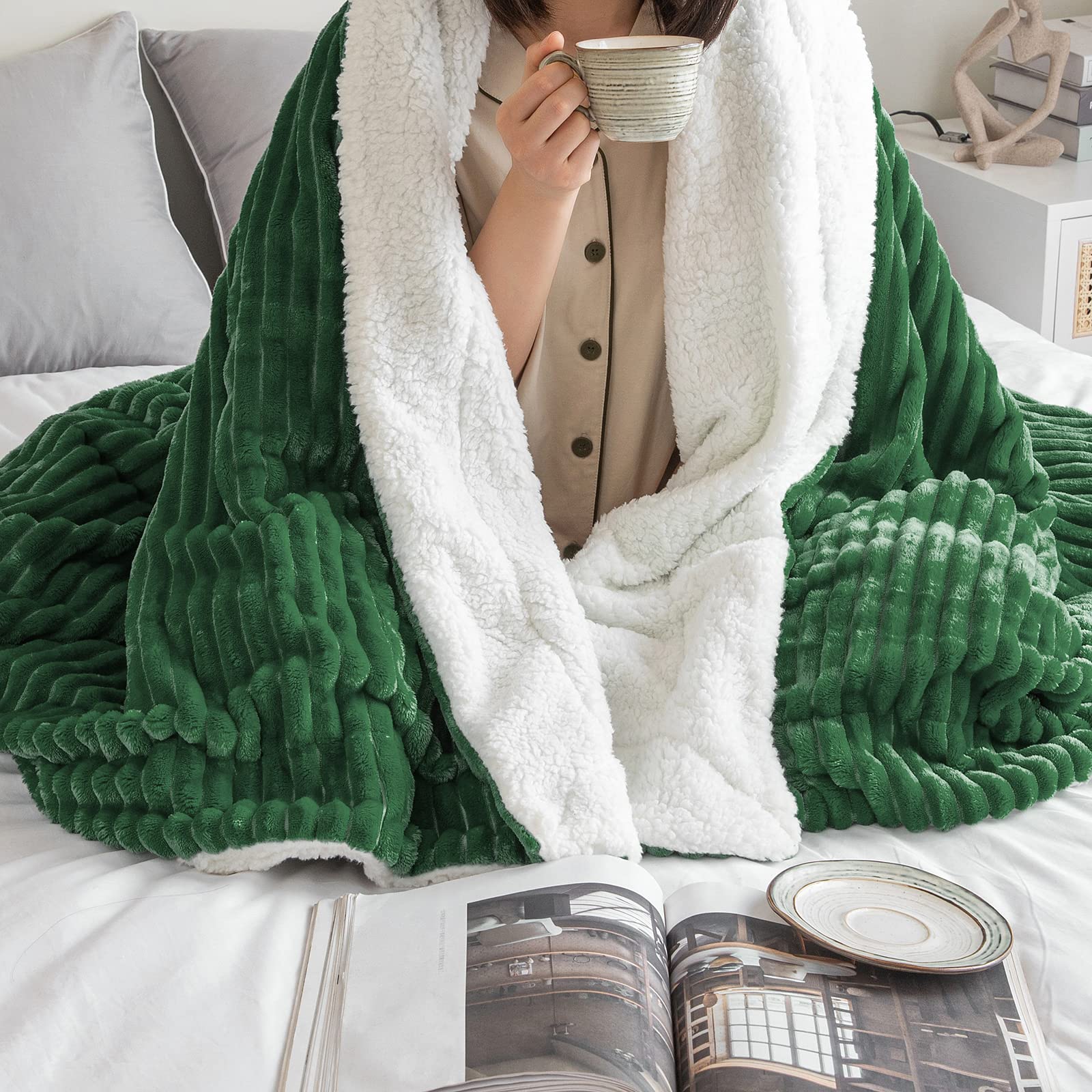 MIULEE Manta Sofá Manta Térmica Manta Cama Manta de Franela y Lana de Cordero Manta Polar Grande Suave Cálida Manta para Perro Siesta Habitación Manta Picnic 1 Pieza 150x200cm Verde Scuro
