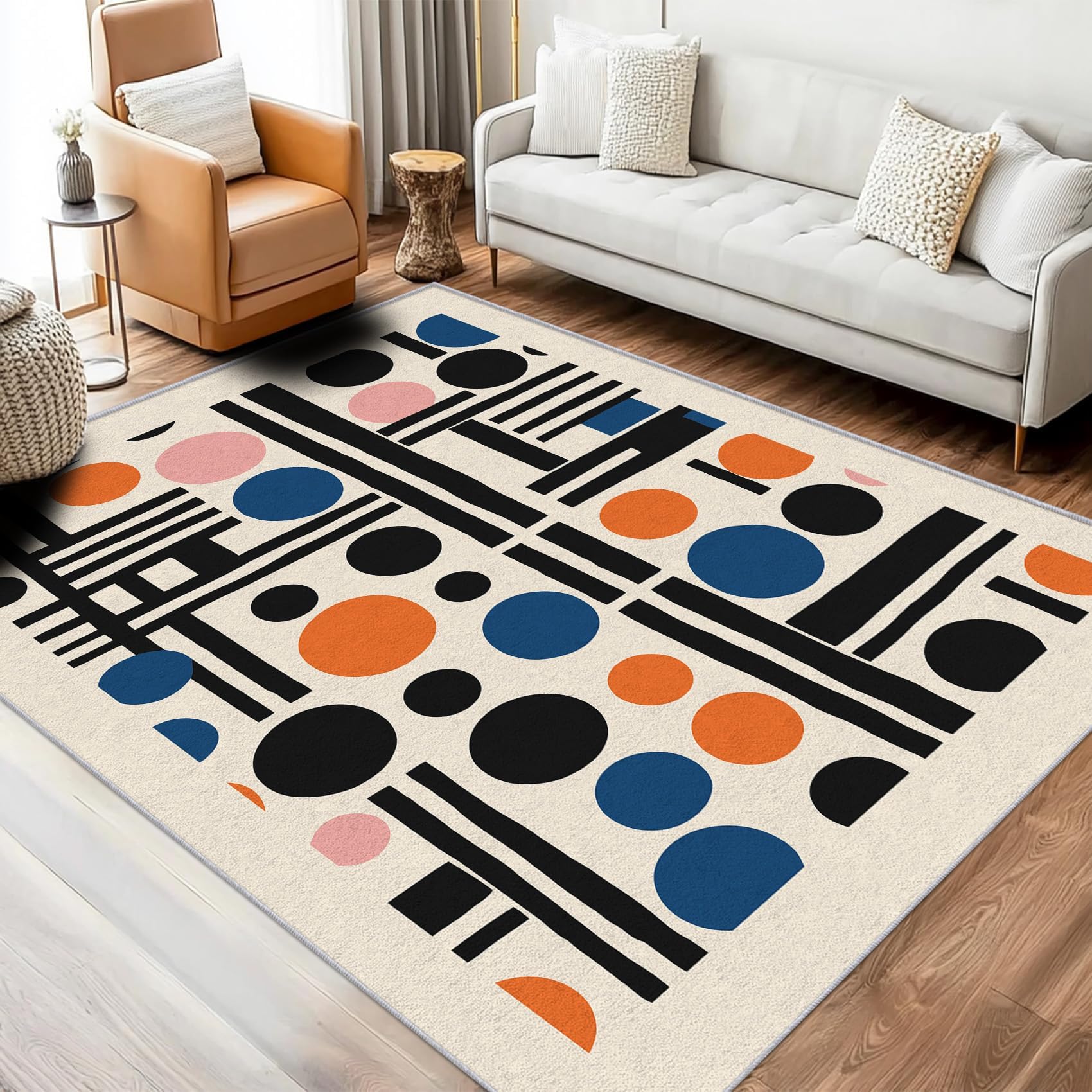 Tapis de salon géométrique aux finitions durables et design