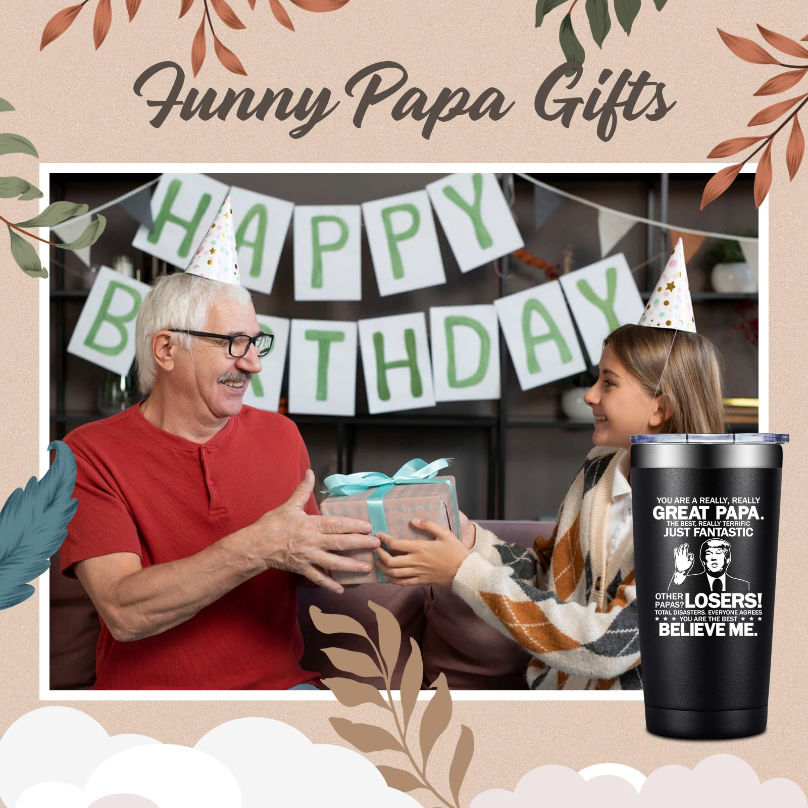 Grifarny Papa Gifts - Fathers Day Gift for Papa's - Papaw Christmas Gifts from Grandkids - You Are a Really Really Great Papa Tumbler Cup 20oz