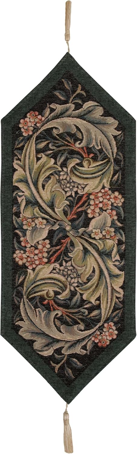 Green French Tapestry Table Runner | William Morris Table Runner | 14 x 33 in. Table Runner by Charlotte Home Furnishings