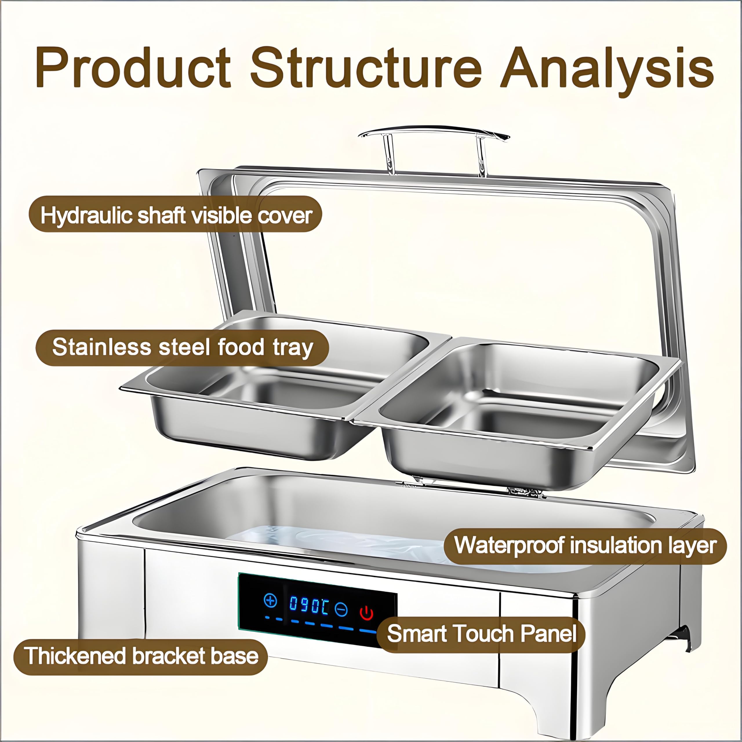 9L Chafing Dish Elettrico, Professionale Scaldavivande Elettrico Buffet in Acciaio Inox, Contenitore Scalda Cibo con Coperchio Trasparente per Buffet, Ristoranti, Cucine(1/2 Pan)
