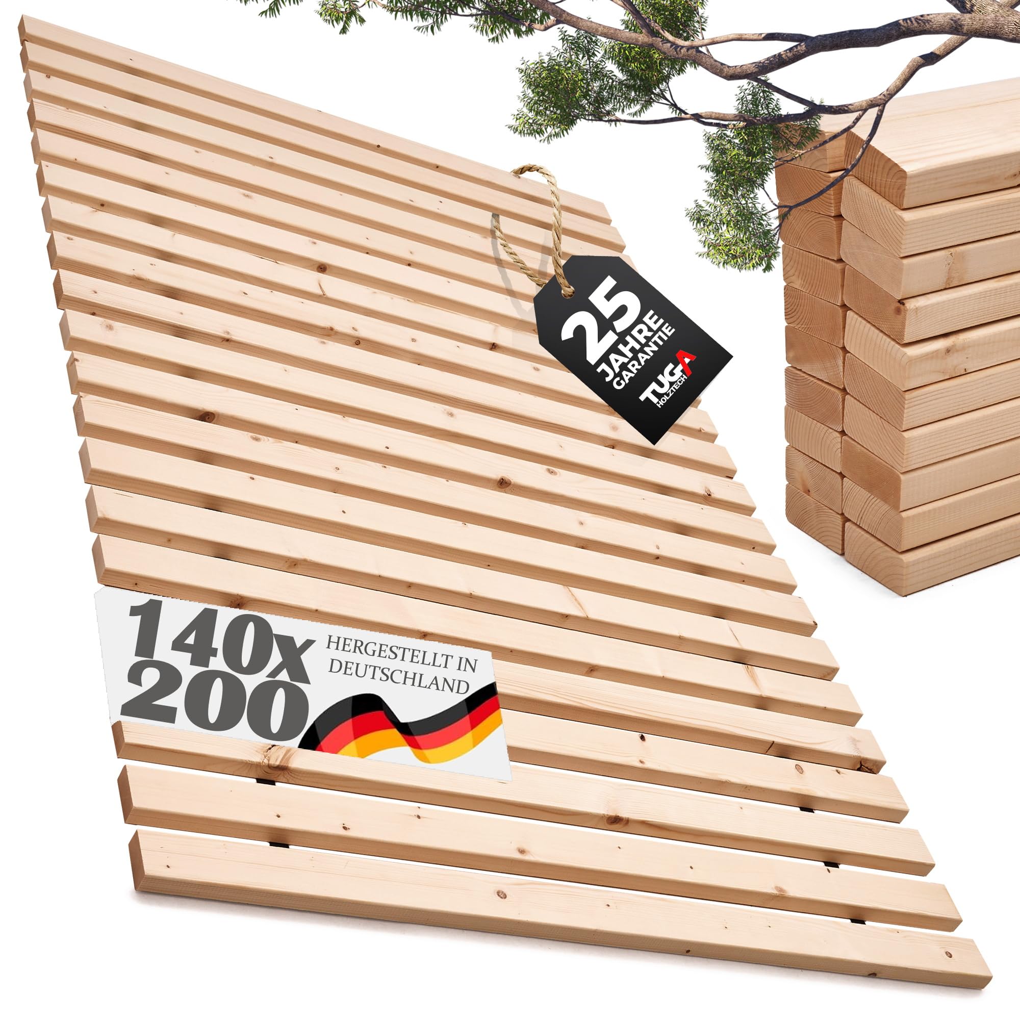 TUGA - Holztech Marken Rollrost Lattenrost 140 x 200 cm 500kg Bettrost Qualitätsarbeit aus Deutschland mit 25 Jahren Garantie