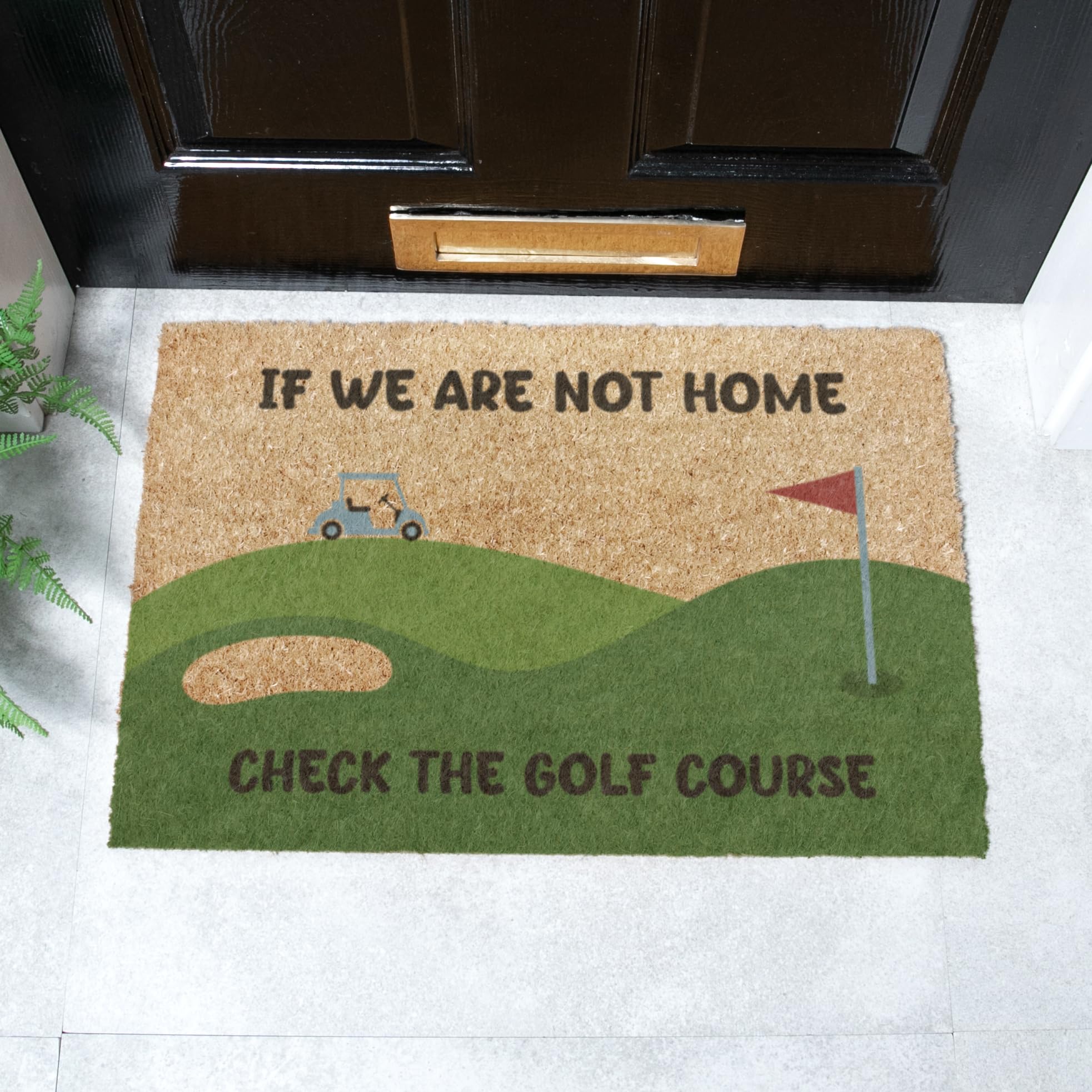 Artsy Mats - Check Golf Course Raff Doormat - Made from Tufted Coconut Fibre - Non-Slip Natural Rubber Backed Door Mats Indoor - Heavy Duty, Decorative Outdoor Mats (60x40cm)