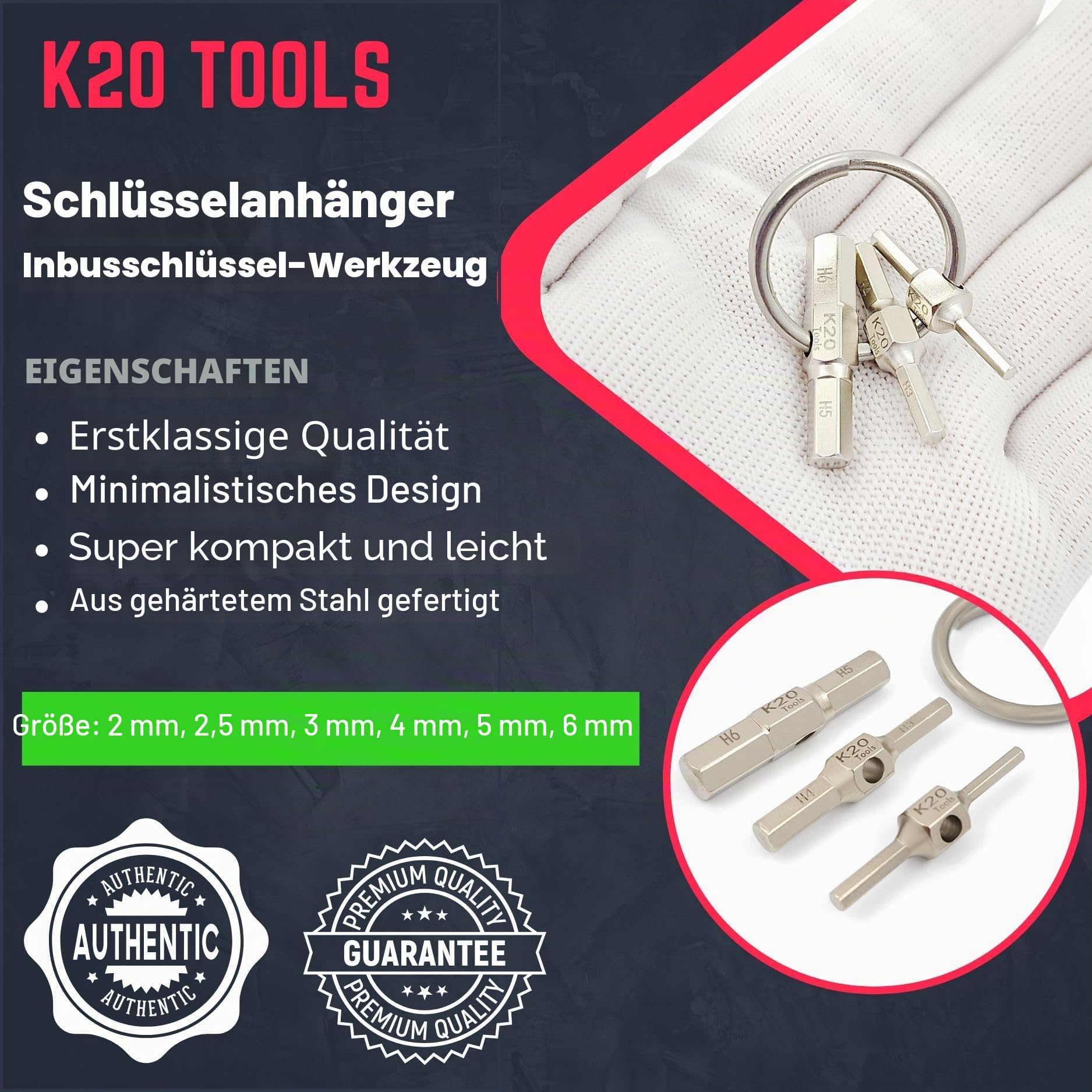 Schlüsselanhänger Sechskantschlüssel Inbusschlüssel Multi-Tool Set - Metrisch 2, 2,5, 3, 4, 5, 6 mm