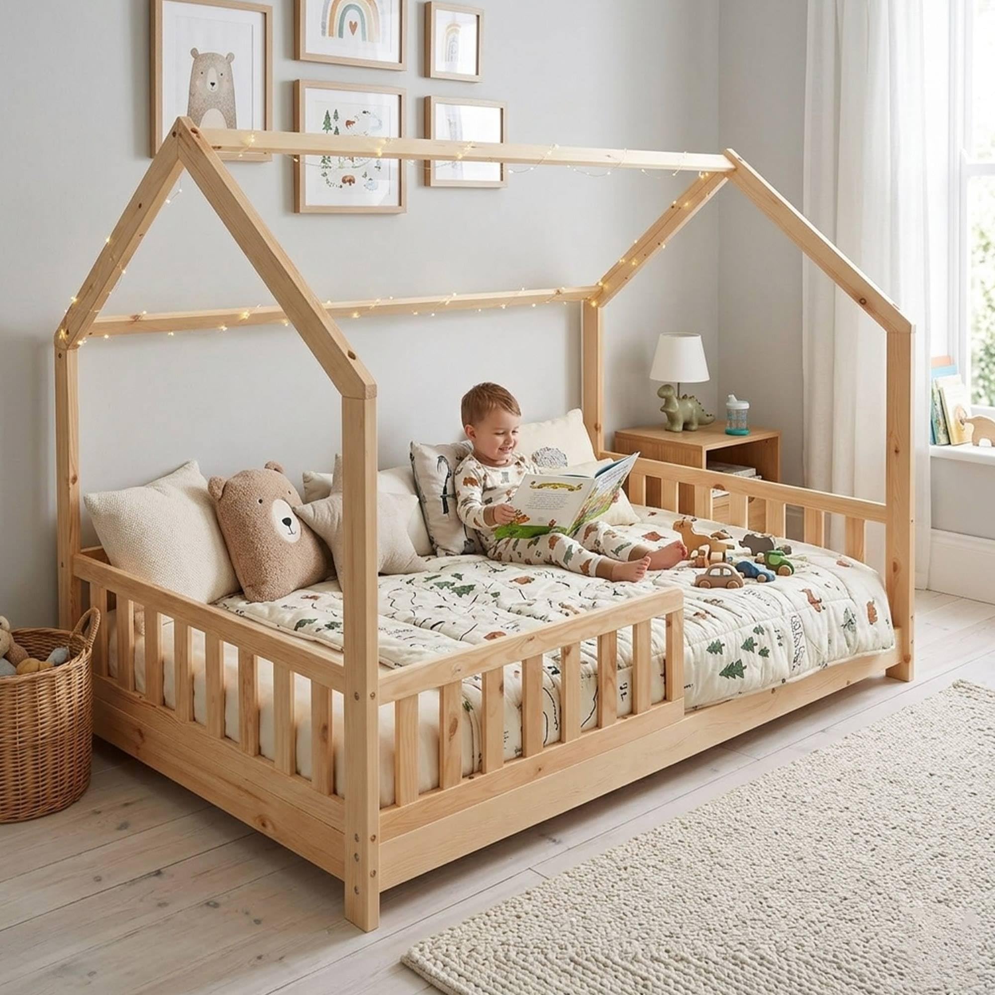 Well Home MOBILIARIO & DECORACIÓN Habitación Infantil: Cama Infantil Modelo cabaña de Pino Madera 90x190cm