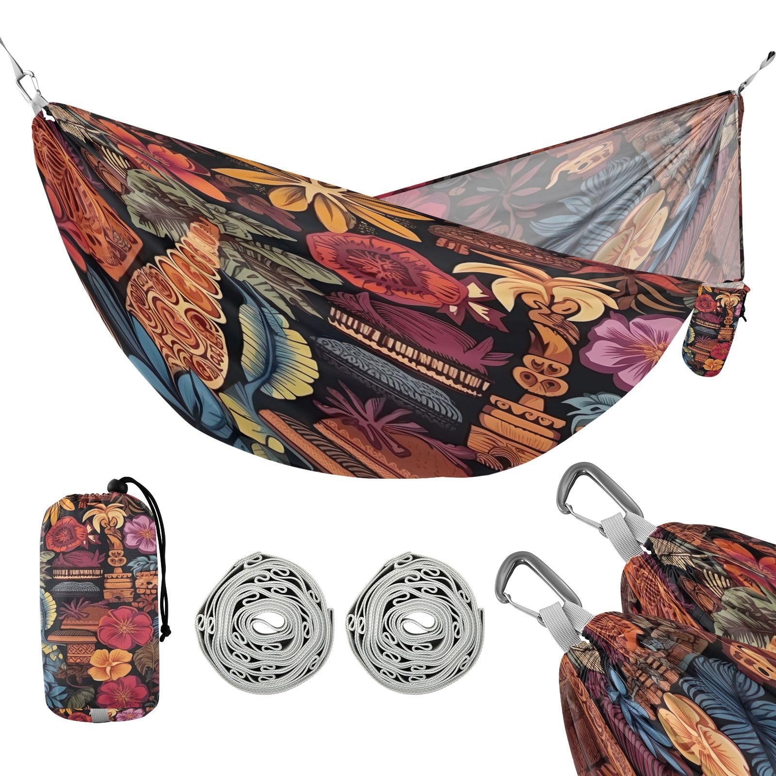 SDMKA Tropical Elements Camping Hammock, 330 lbs with 2 Tree Straps, Carry Bag, Single Portable Hammock for Outdoor/Indoor, Hiking, Beach, Backpacking, Travel