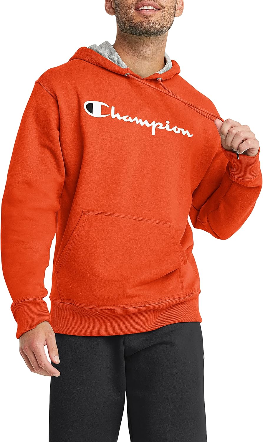 Champion Men's Powerblend Fleece Hoodie, Script Medium Spicy Orange Script