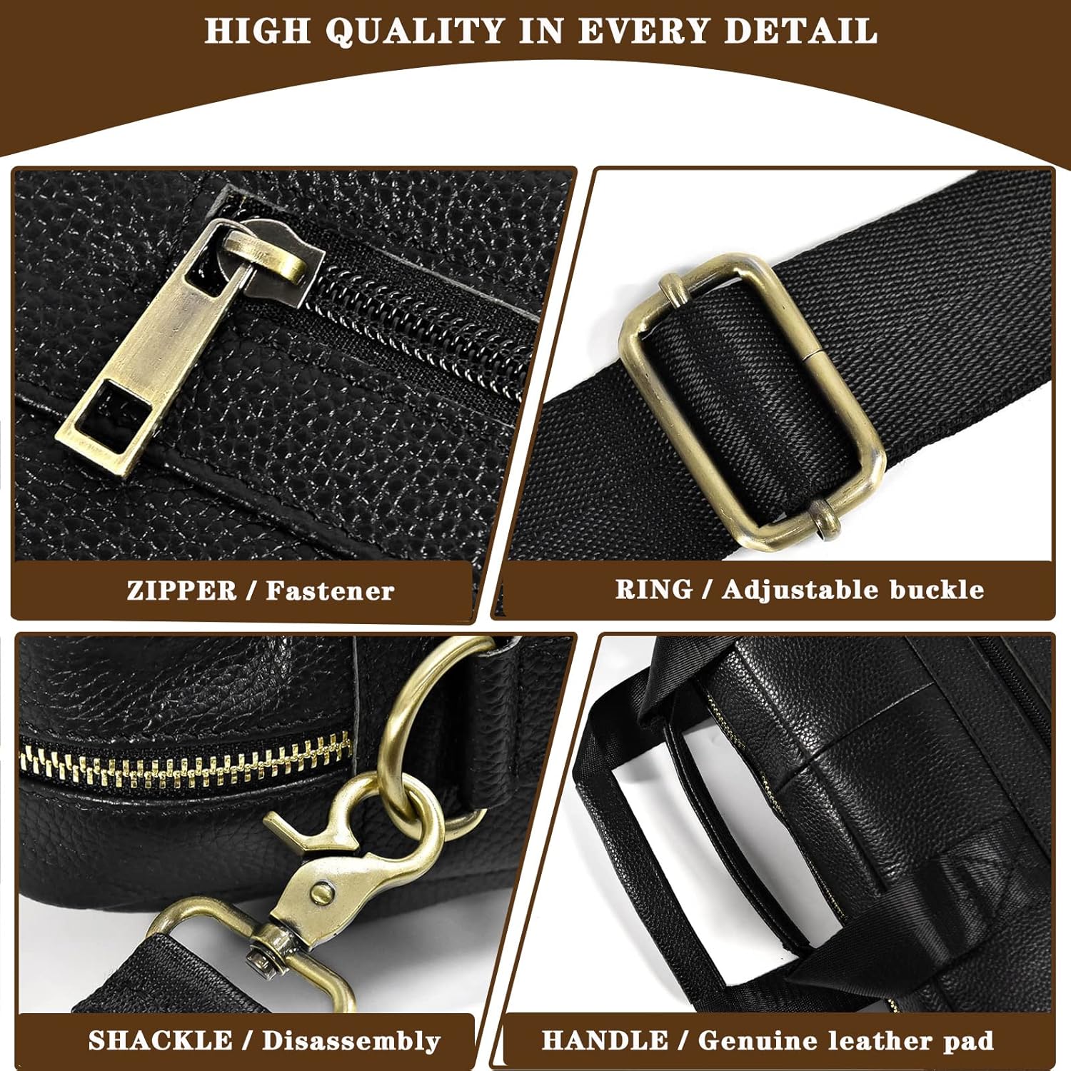 Genuine Leather Briefcase for Men, Laptop Computer Shoulder Bag With Strap, 15.6 Inch Business Travel Work Handbag - Image 5