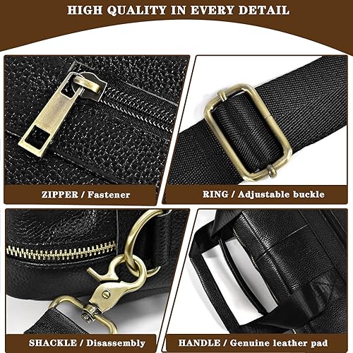 Miniatura 5 de Maletín de cuero genuino para hombres, bolso de hombro para computadora portátil con correa, bolso de trabajo de viaje de negocios de 15.6 pulgadas