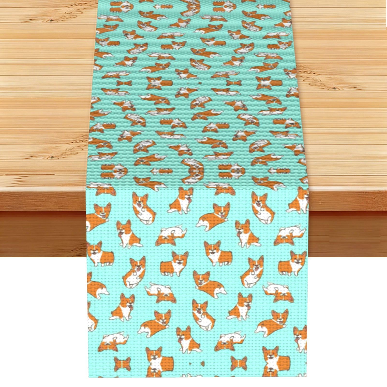 Corgi Cute Dog Printed Dining Table Runner 13x72 Inch, Non-Fading Decor for Kitchen Dresser Fireplace Mantel