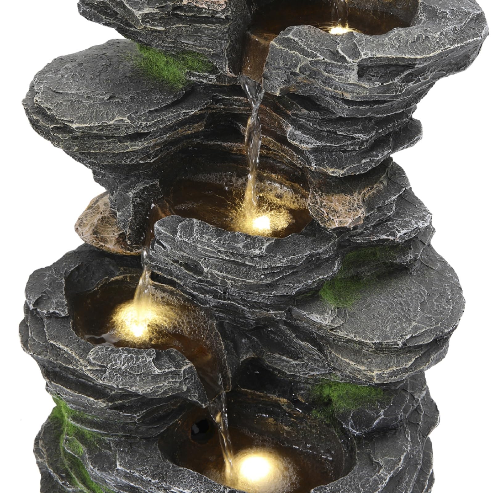 BTGGG Solar Brunnen für Draussen,Natürlicher kaskadierender Felsen Solar Springbrunnen für Außen mit LED-Beleuchtung,Groß Gartenbrunnen Solar Wasserspiel für Garten Terrasse und Balkon