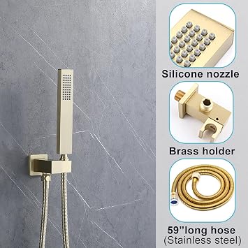 Digital Display Dual Head Shower system Rain Shower System Shower Wall Mount 10 Inch Ceiling Shower Head with 6 Inch Shower Head with shower handheld(Brushed Gold)