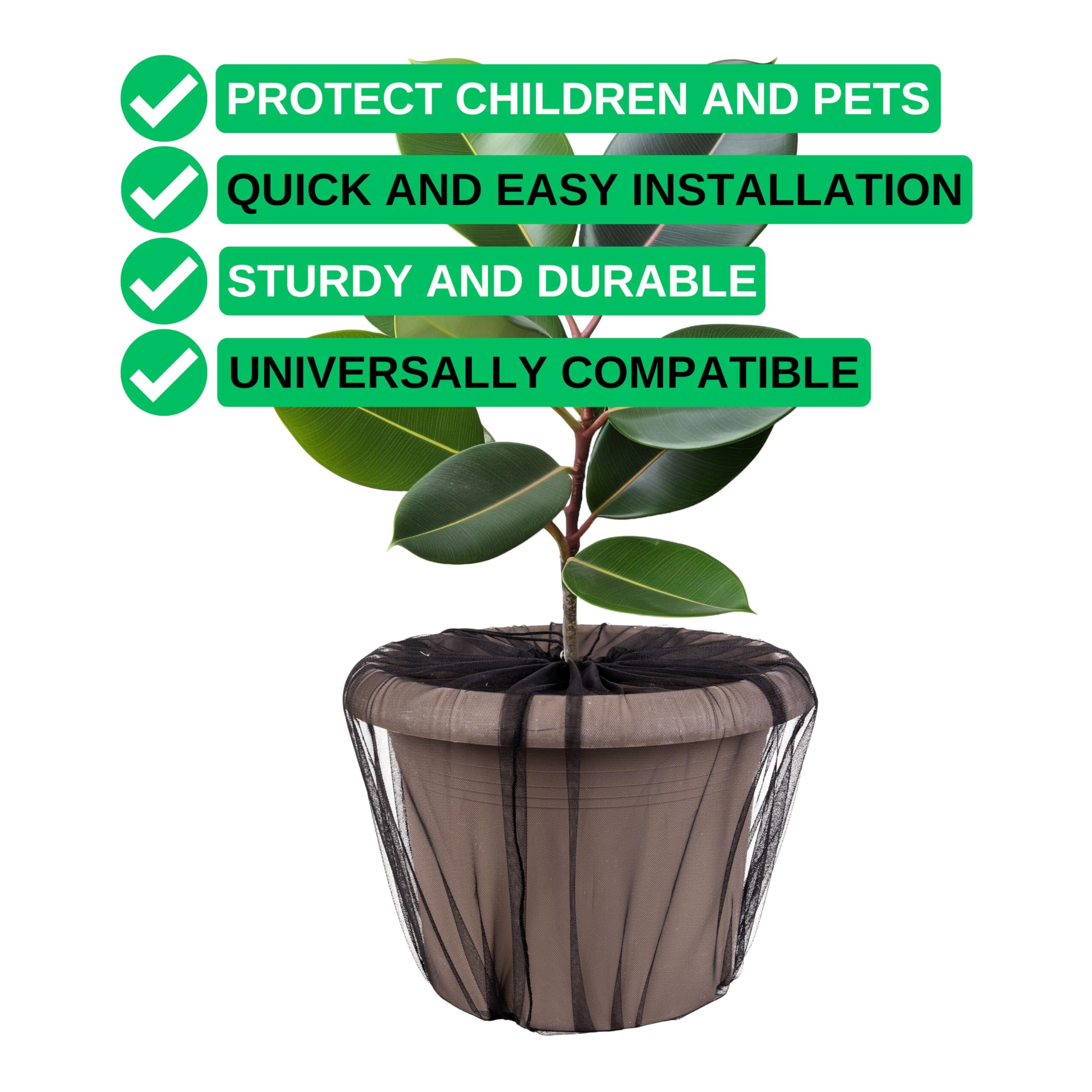 Sécurité Enfants pour Plantes d'intérieur, 2 pcs, pour Pots de Fleurs jusqu'à Ø 30 cm, en Nylon Noir, Filet de Protection des Plantes sécurité bébé Contre la Terre, Les Engrais