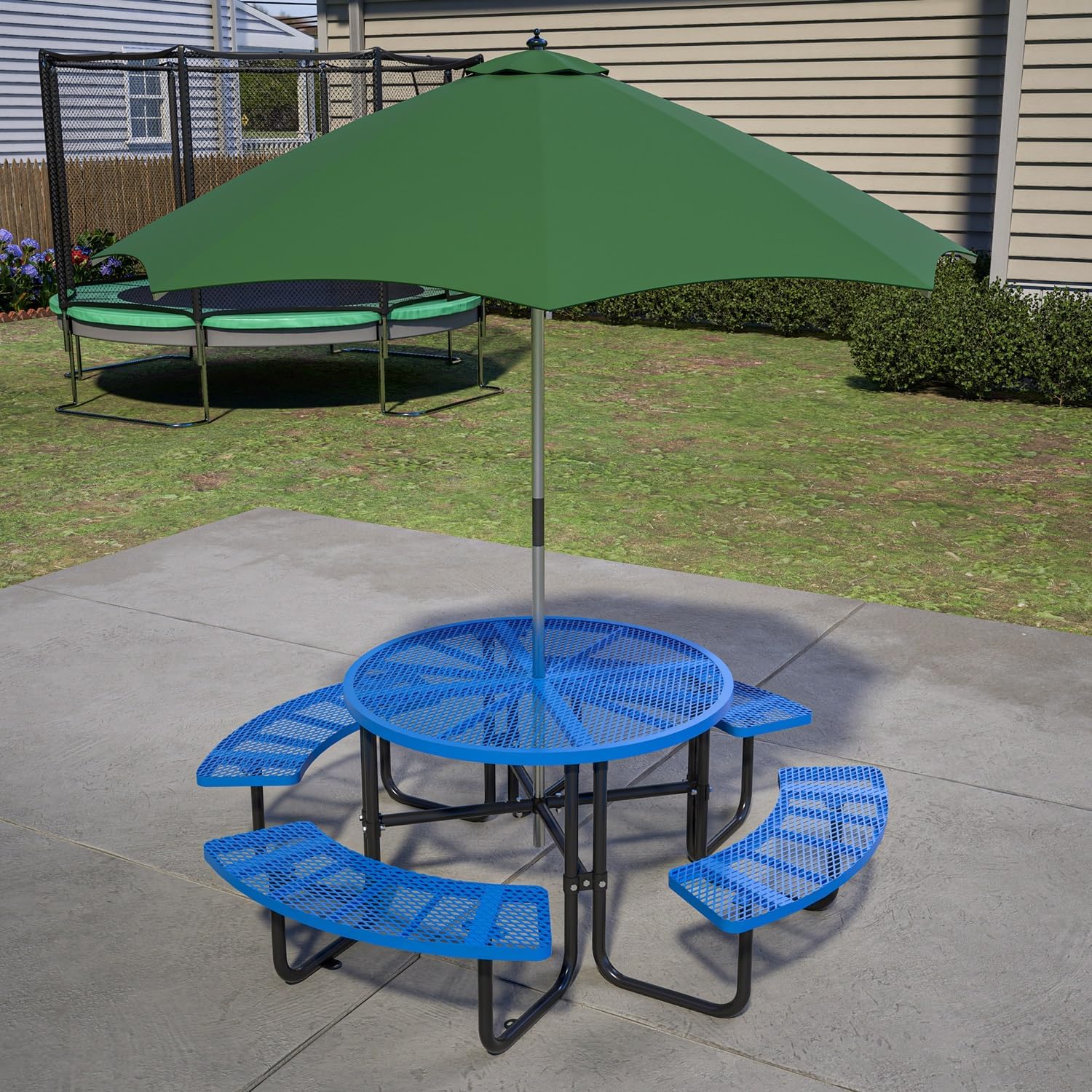 46'' Steel Round Metal Picnic Table for Outdoors, Open Air Table with Umbrella Hole, Heavy Duty Sturdy Stainless Steel Mesh Commercial Tables for Outdoor, Patio, Store, Easy Installation