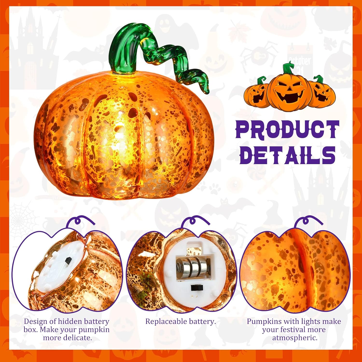 Newtay 6 Pcs 2.75 Inch Halloween Mini Glass Pumpkin for Decorations Fall Light Hand Blown Glass Pumpkin Centerpiece for Table Decor for Thanksgiving Indoor Decoration(Orange)