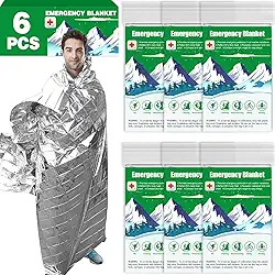 CXYARY Pacote com 6 cobertores térmicos de emergência Mylar, cobertores espaciais de 213 x 132 cm, cobertor térmico de emergência, equipamento de sobrevivência, acampamento para atividades ao ar livre