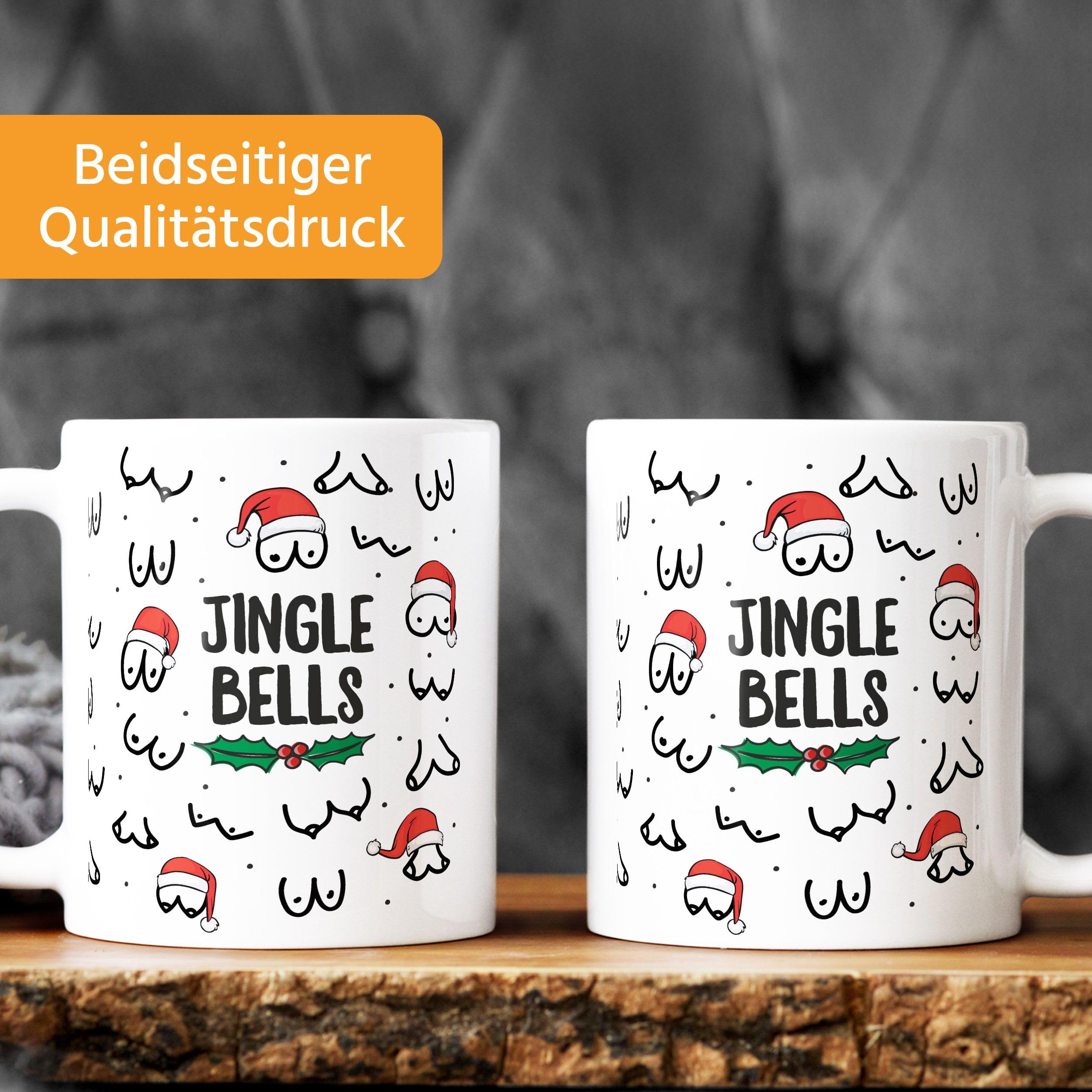 MoonWorks® Tasse à Café Jingle Bells Seins Motif Noël Seins Avec Bonnet De Noël Tasse De Bureau Cadeau Amusant Blanc Standard