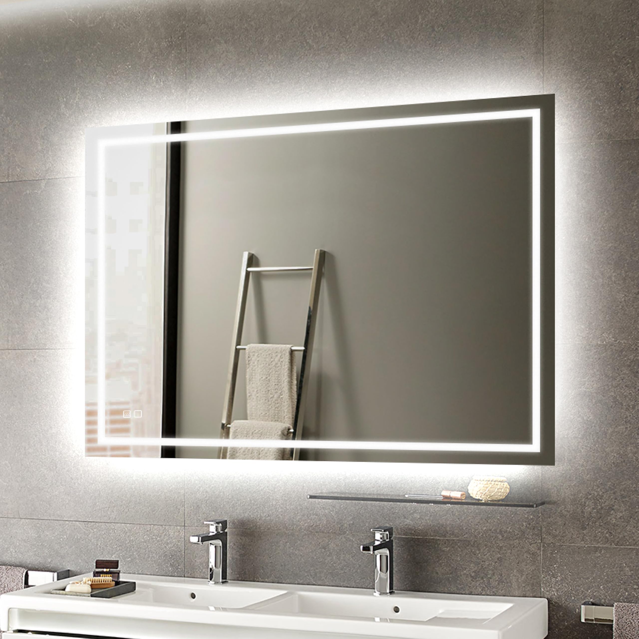 UBUD Espejo de Baño 100x80 cm con Luz LED - Antivaho, Regulable y 3 Colores de Luz, Memoria, IP44 - Montaje Horizontal/Vertical, Vidrio Anti-Estallido - Diseño Moderno, Maquillarse/Afeitarse