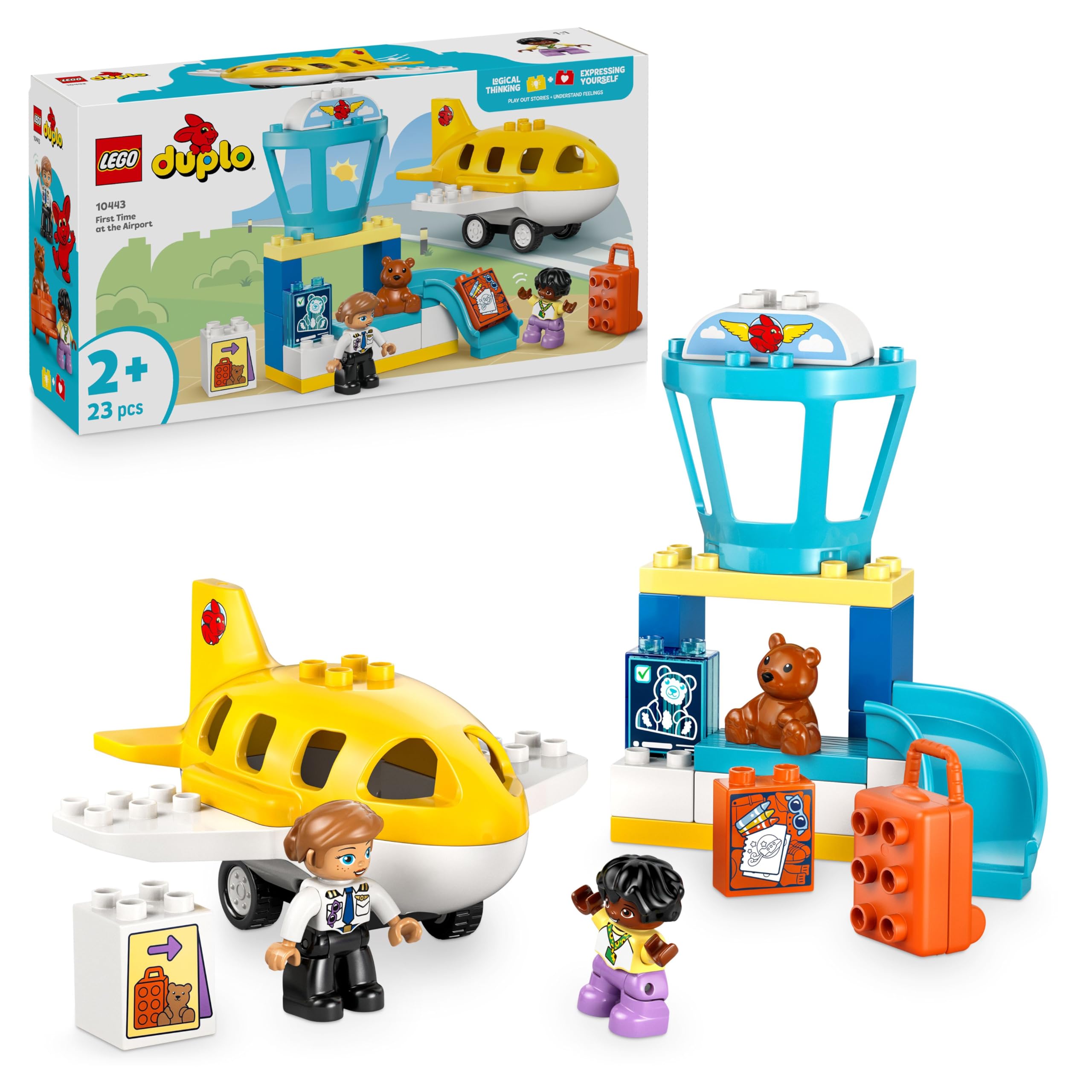 LEGO DUPLO Town Erster Besuch im Flughafen - Lernspielzeug zur Förderung der Motorik für Kleinkinder - inkl. Flugzeug, 2 Figuren & Teddybär - Geschenk für Jungen und Mädchen ab 2 Jahren - 10443