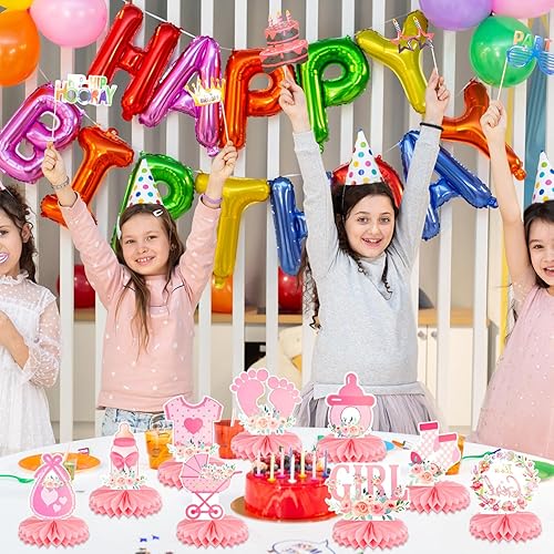 Vista 5 de 9 centros de mesa de panal de rosas rosas para niñas, decoración de baby shower, centros de mesa de nido de abeja para niñas, decoración de mesa, es