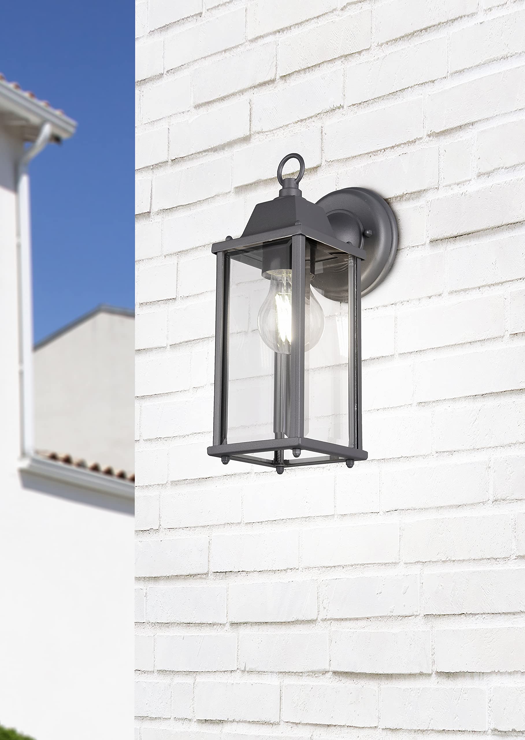 Trio Leuchten Zewnętrzna lampa ścienna Olona 201960142, aluminiowy odlew ciśnieniowy rdzawy, szkło przezroczyste, bez 1 x E27, antracyt