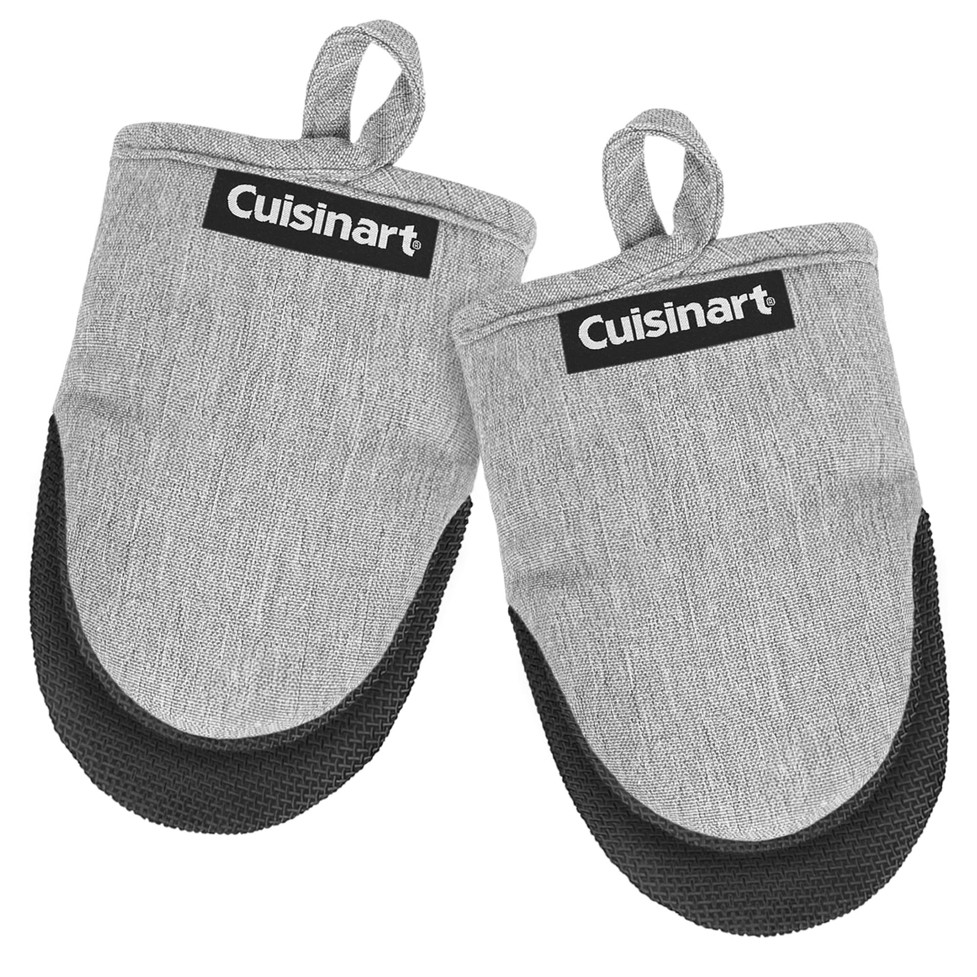 Cuisinart Mini Oven Mitts – 5.5” x 7” Heat-Resistant Kitchen Mitts for Oven with Non-Slip Neoprene Palm, Cotton Filling, and Fabric Loop – Durable Oven Mitt Set for Cooking & Baking (Light Gray)