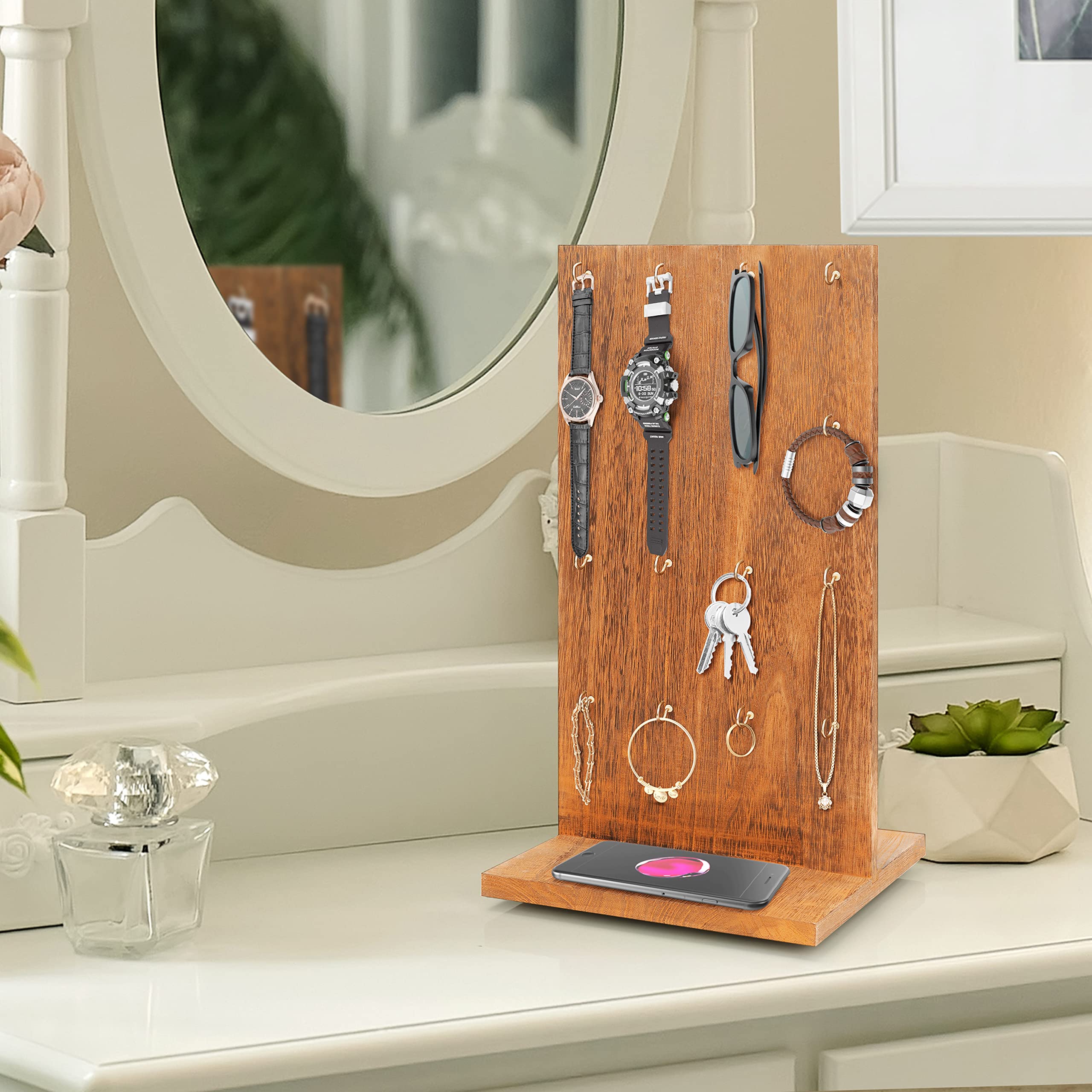 Présentoir à Bijoux En Bois 4 Niveaux - Hauteur 48 Cm, Marque Tinyyo, Neuf Avec étiquettes