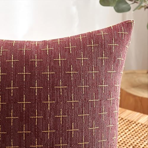 Miniatura 4 de MIULEE Paquete de 2 fundas de almohada decorativas de lino de arpillera de Navidad, fundas de almohada modernas de estilo rústico tejido con textura