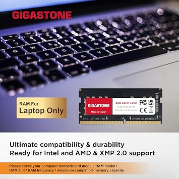 DDR4 RAM Laptop Only GIGASTONE 16GB Kit (2x8GB) DDR4 3200MHz (2933MHz or 2666MHz) PC4-25600 (PC4-23400/21300) CL22 1.2V SODIMM 260 Pin Unbuffered Non ECC High Performance Notebook Memory Upgrade
