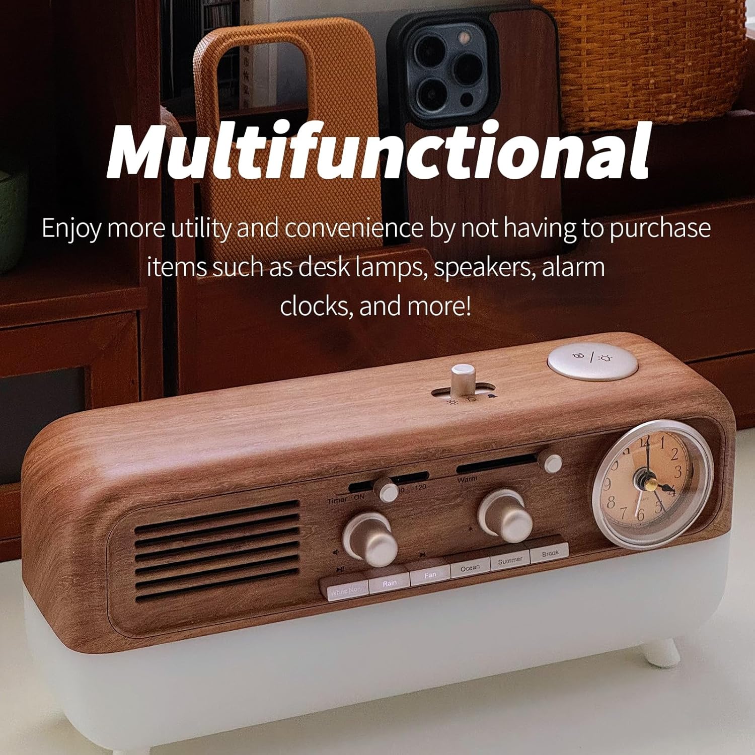 Retro Sleep Sound Machine - Dual Color Ambient Light,6 Soothing White Noise Sounds,Timer Alarm,Classic Vintage Decor(Battery Version)